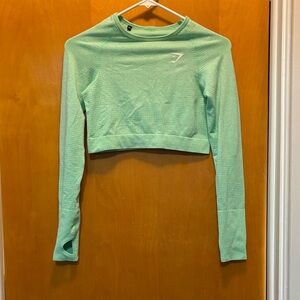 Women's Green Long Sleeve Crop Top